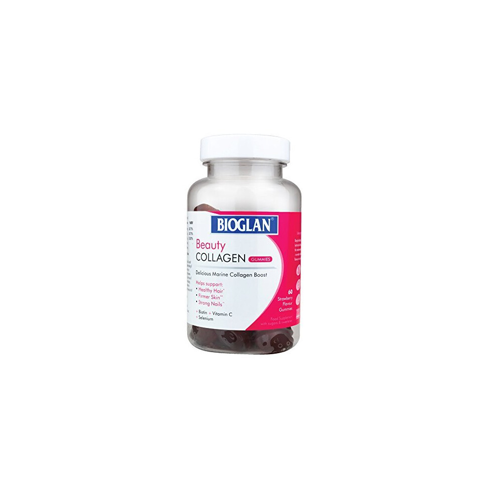 Bioglan Collagen Gummies | 1000mg | Hydrolysed Marine Collagen | Biotin | Selenium & Vitamin C | Strawberry Flavoured | 60 Gummies