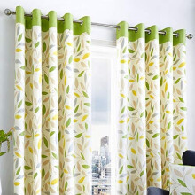 Fusion - Beechwood - 100% Cotton Ready Made Pair of Eyelet Curtains - 46" Width x 54" Drop (117 x 137cm) in Green