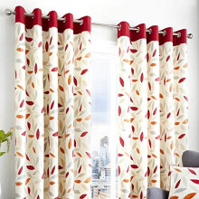 Fusion - Beechwood - 100% Cotton Ready Made Pair of Eyelet Curtains - 90" Width x 72" Drop (229 x 183cm) in Red