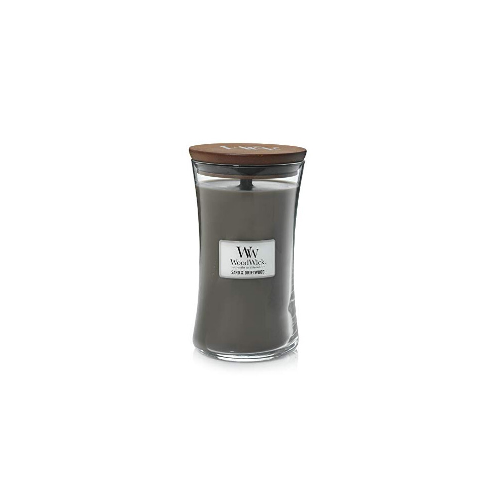 Woodwick Large Hourglass Scented Candle | Sand and Driftwood | with Crackling Wick | Burn Time: Up to 130 Hours, Sand and Driftwood
