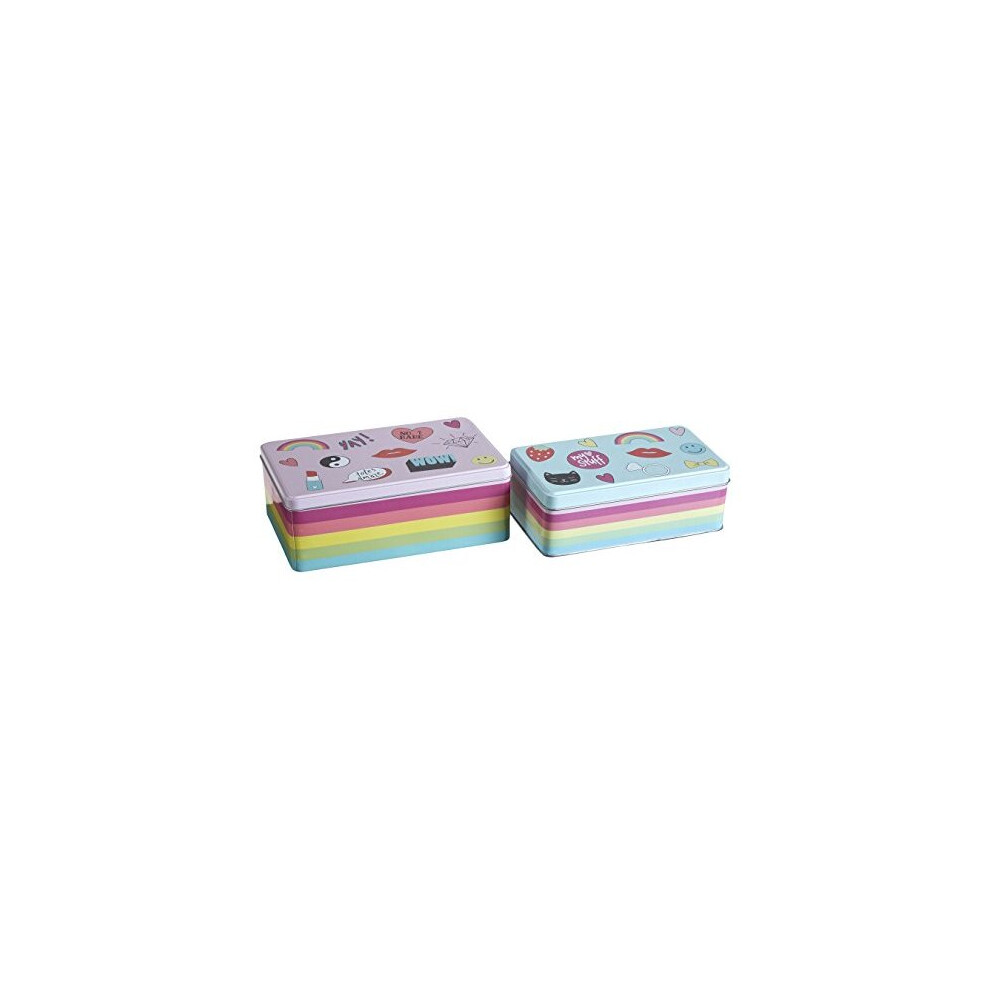 Premier Housewares Kitchen Storage Tin, Rectangular, Multi-Colour, Set Of 2 - Fun Times