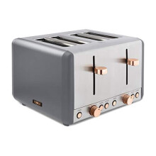 Tower T20051RGG Cavaletto 4 Slice Toaster, 7 Browning Settings and Removable Crumb Tray, Stainless Steel, 1800W, Grey and Rose Gold