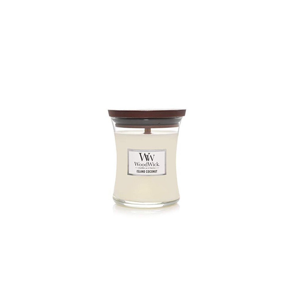 Woodwick Medium Hourglass Scented Candle | Island Coconut | with Crackling Wick | Burn Time: Up to 60 Hours, Island Coconut