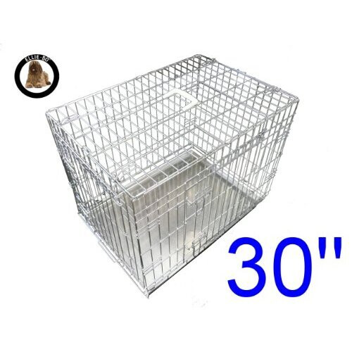 EllieBo Dog Puppy Cage Medium 30 inch Silver Folding 2 Door Crate with