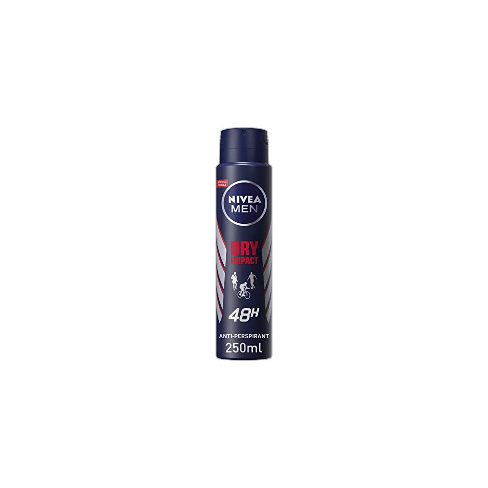 NIVEA MEN Anti-Perspirant Deodorant Spray, Dry Impact, 48 Hours Deo, 250 ml, Pack of 6