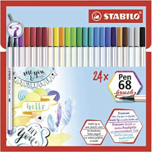 Premium Fibre-Tip Pen - STABILO Pen 68 Brush Wallet of 24 Assorted Colours