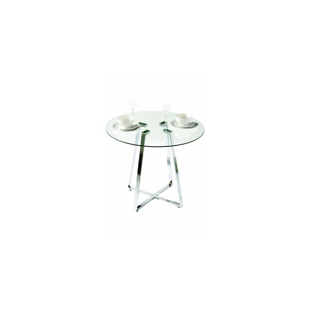 Premier Housewares Metropolitan Round Glass Dining Table With Chrome Leg, 76 X 90 X 90 Cm