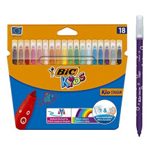 BIC Kids Kid Couleur Felt Tip Colouring Pens - Assorted Colours, Cardboard Wallet of 18