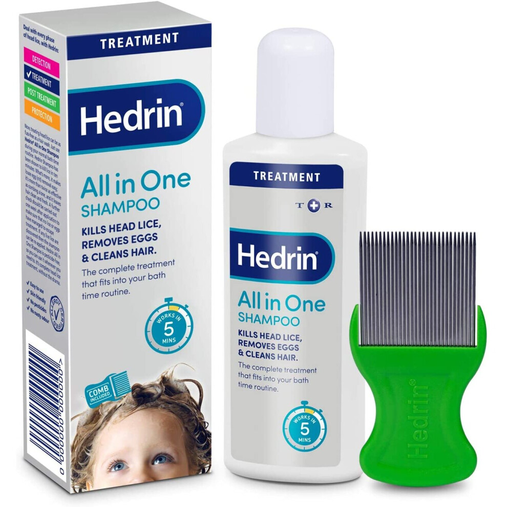 Hedrin All-In-One Shampoo Head Lice Treatment With Nit Comb Kills Headlice And Removes Eggs 200Ml