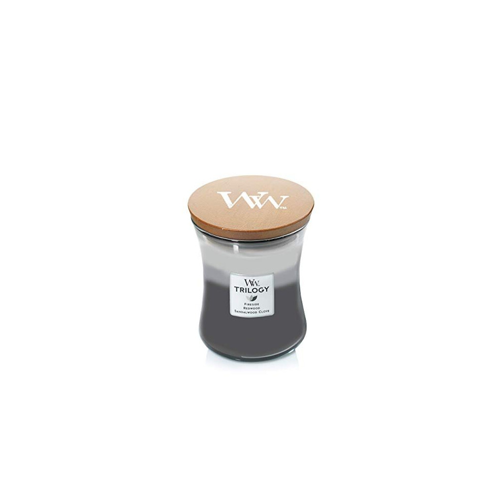 Woodwick Hourglass Scented Trilogy Candle With Pluswick Innovation, Warm Woods, Medium