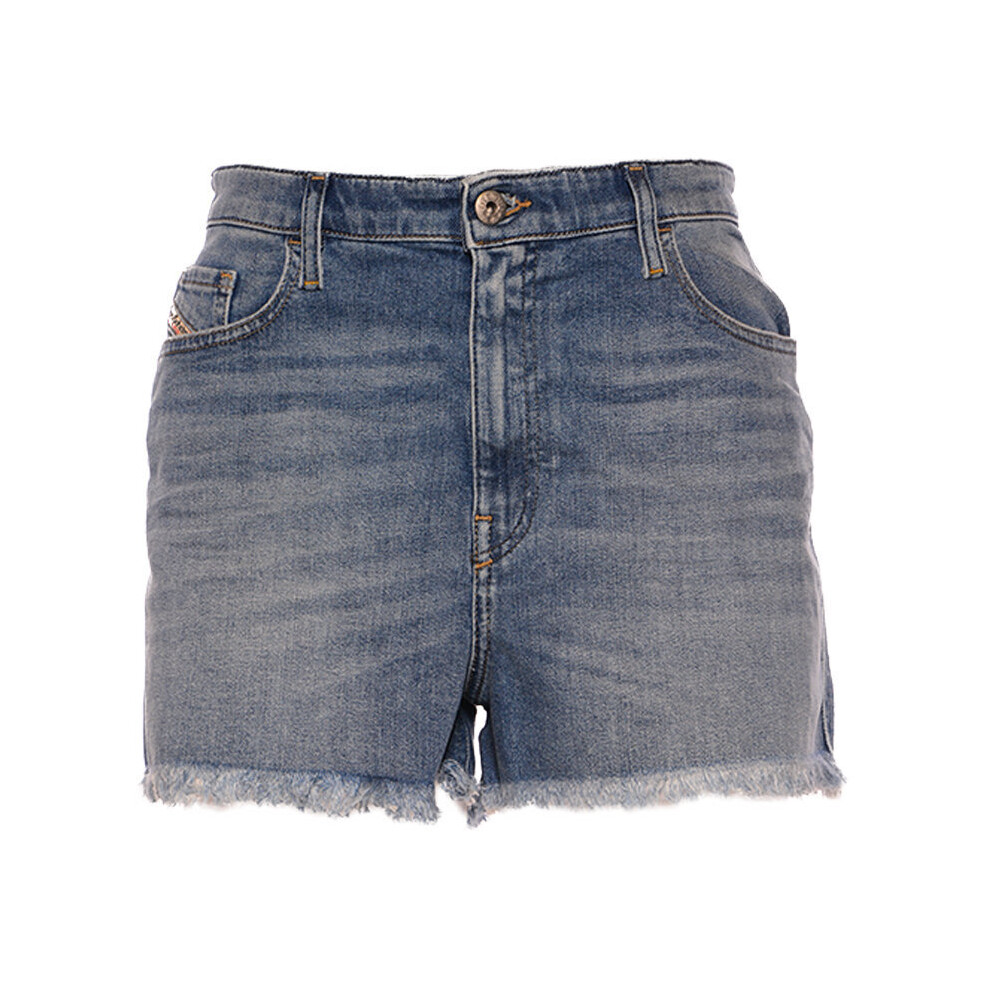 Diesel (W30) De Nico Rk84x Women Denim Shorts Raw Edge Slim Blue
