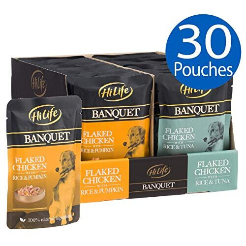 HiLife HiLife Banquet Cibo per cani Riso e pollo e tonno/Riso e zucca, 30 buste da 100 g