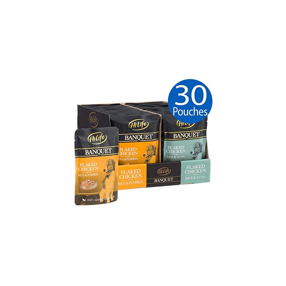 HiLife Banquet Dog Food Chicken Rice and Tuna/Chicken Rice and Pumpkin, 30 x 100 g Pouches