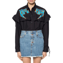 (S) DIESEL C BUL 0BAST Womens Oversize Shirt Embroidered Ladies Long Cotton Black