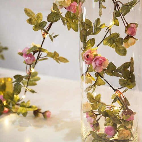 Garland String Lights Artificial Rose Flowers Vine Leaves 2M 20LEDs 2