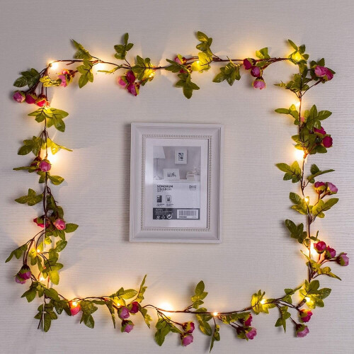 Garland String Lights Artificial Rose Flowers Vine Leaves 2M 20LEDs