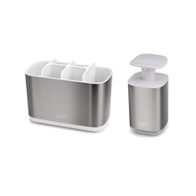Joseph Joseph Bathroom Beauties 2-Piece Bathroom Sink Set with Toothbrush Holder and Soap Pump, Stainless Steel