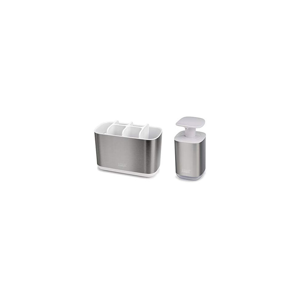 Joseph Joseph Bathroom Beauties 2-Piece Bathroom Sink Set with Toothbrush Holder and Soap Pump, Stainless Steel