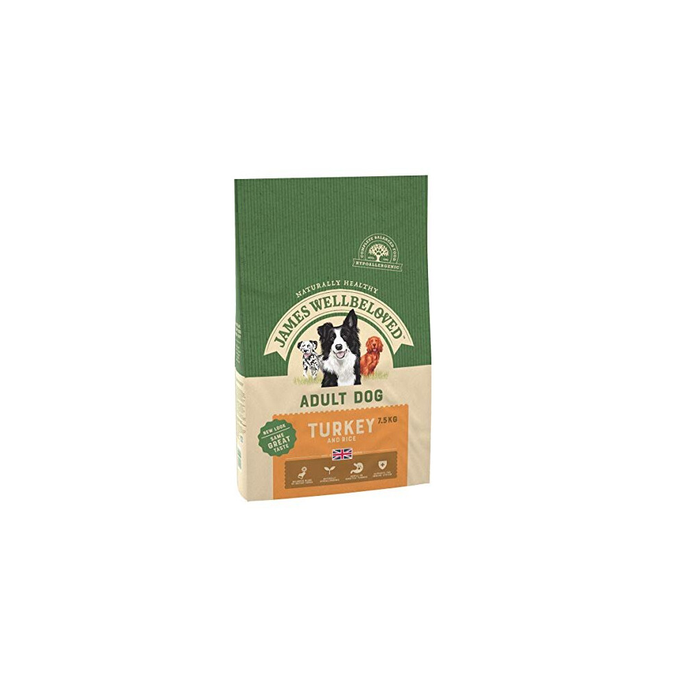 James Wellbeloved Complete Dry Adult Dog Food Turkey and Rice, 7.5 kg