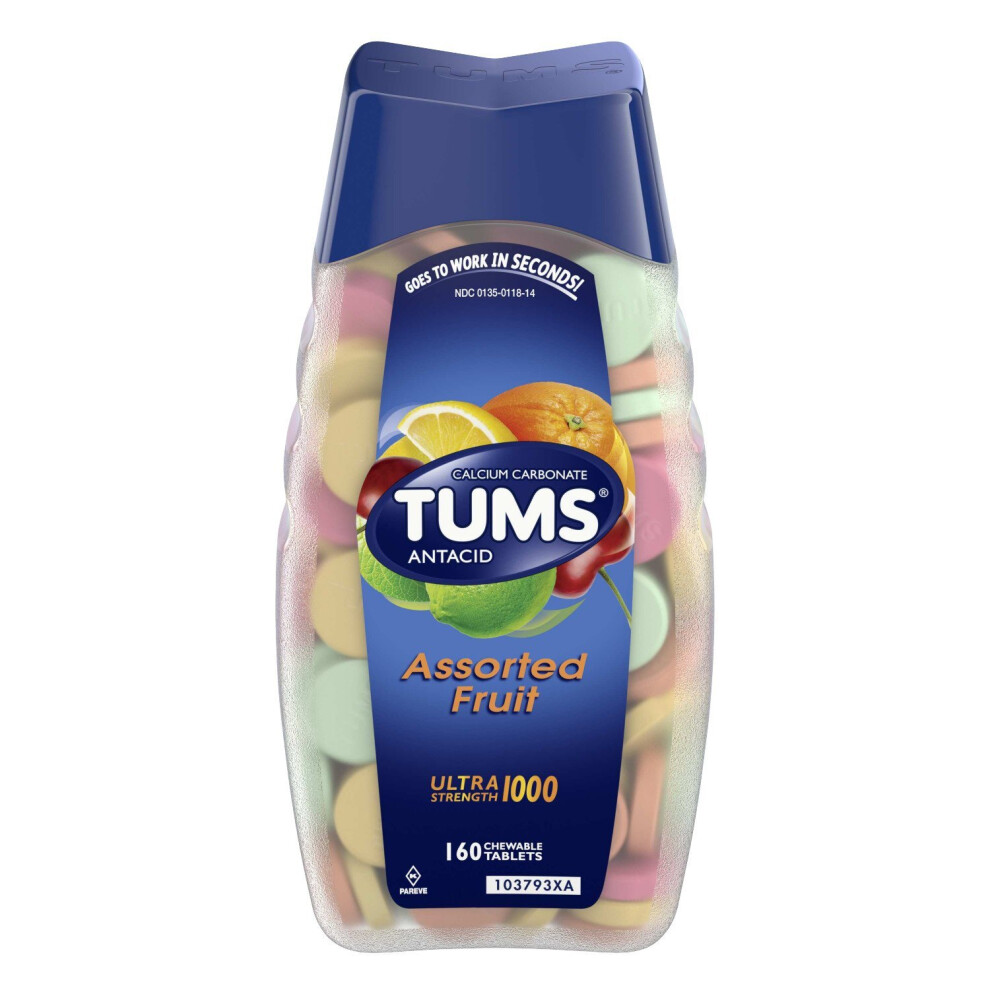 TUMS Ultra Strength Assorted Fruit Antacid Chewable Tablets for Heartburn Relief, 160 count