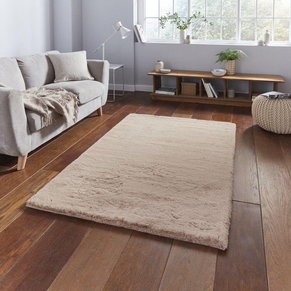 (60x120cm) Teddy Shaggy Rugs in Mink Soft Plain Polyester Mats