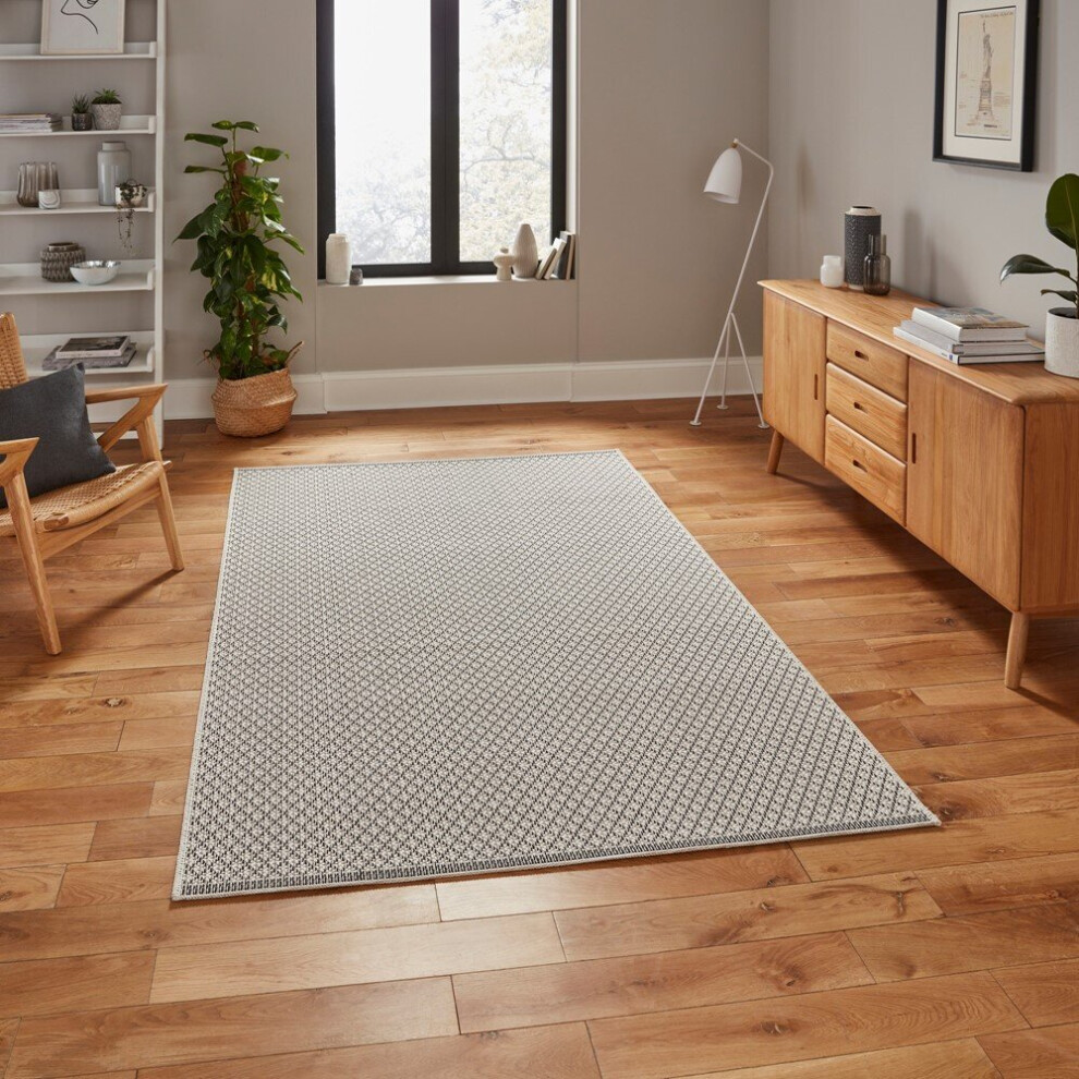 Think Rugs (120X170cm) Stitch 9682 Indoor Outdoor Rug In Beige Black Durable Weatherproof Mats