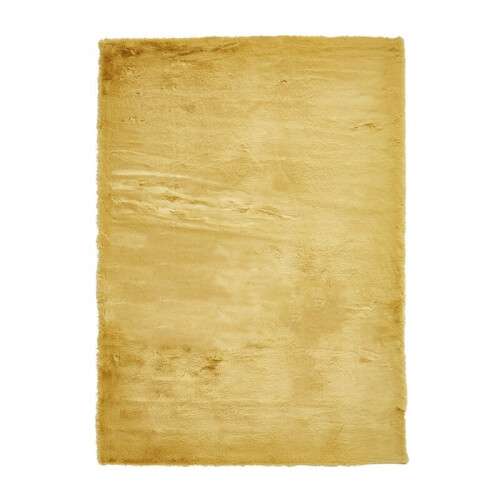 Think Rugs (80x150cm) Teddy Shaggy Rugs in Yellow Soft Plain Polyester Mats 1