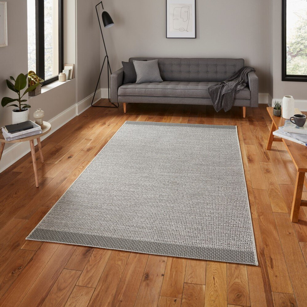 (160x230cm) Stitch 9682 Indoor Outdoor Rug in Silver Black Durable Weatherproof Mats