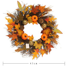 (Harvest Gold Fruit) 45CM Halloween Decor Fall Door Pumpkin Wreath MapleLeaf Garland Home Prop Autumn