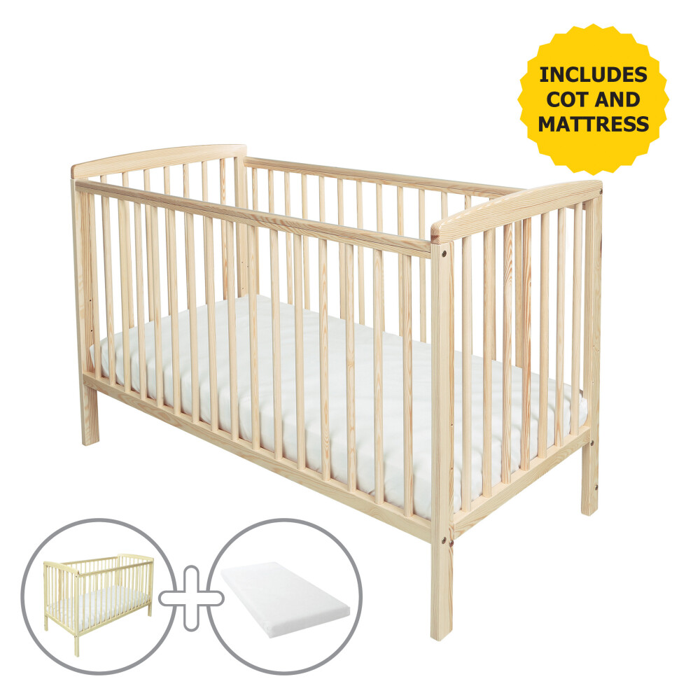 Sydney Cot Natural with Kinder Flow Mattress & Water Resistant Cover