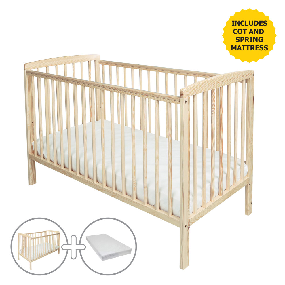 Sydney Natural Cot with Spring Mattress & Water Resistant Cover