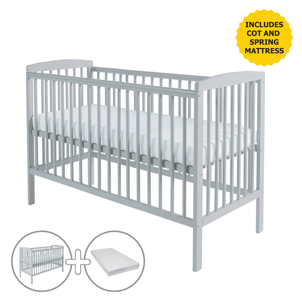 Sydney Grey Cot with Spring Mattress & Water Resistant Cover