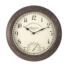 Bickerton Wall Clock and Thermometer, Classic Outdoor/Indoor Design with Large 12 Inch Face. Suitable for Garden, Kitchen, Bathroom and More