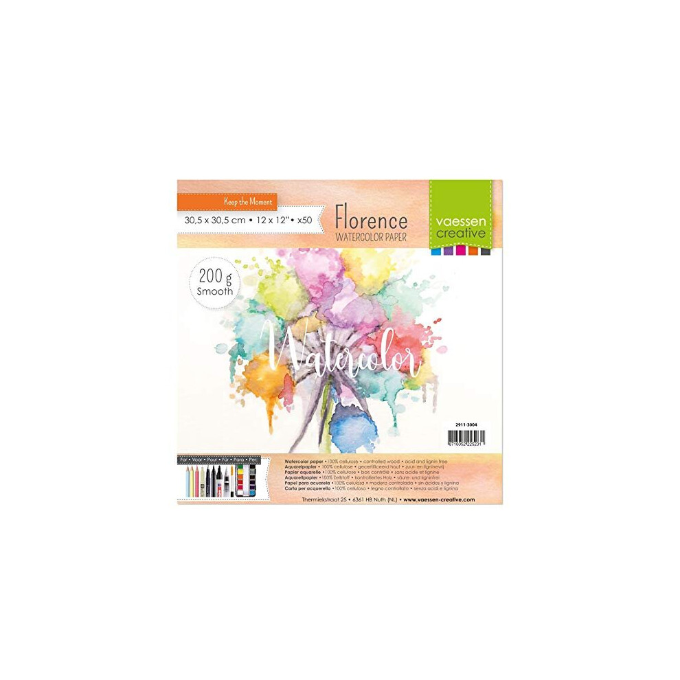 Varta Vaessen Creative Florence Watercolour Paper 12X12 In Ivory, 300 Gsm, Artist Grade Quality, Smooth Surface, 50 Sheets For Scrapbooking, Painting, Hand White