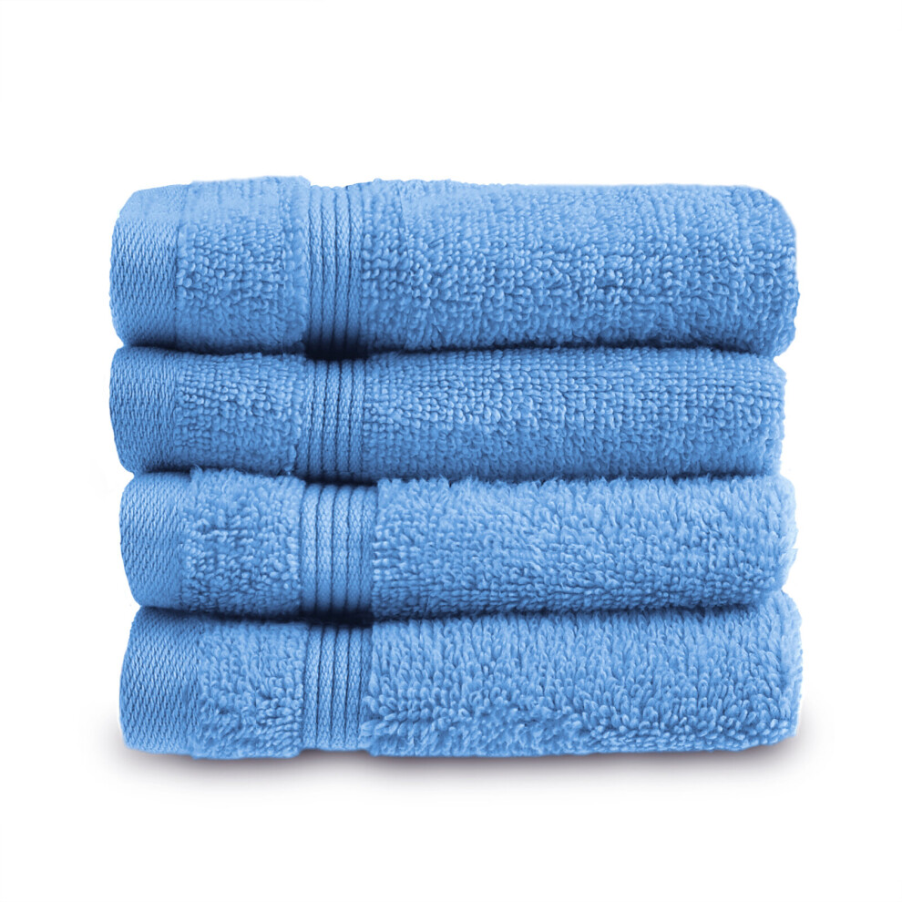 (Cornish Blue) Allure Zero Twist Egyptian Cotton 4 Pack Face Cloths Flannels