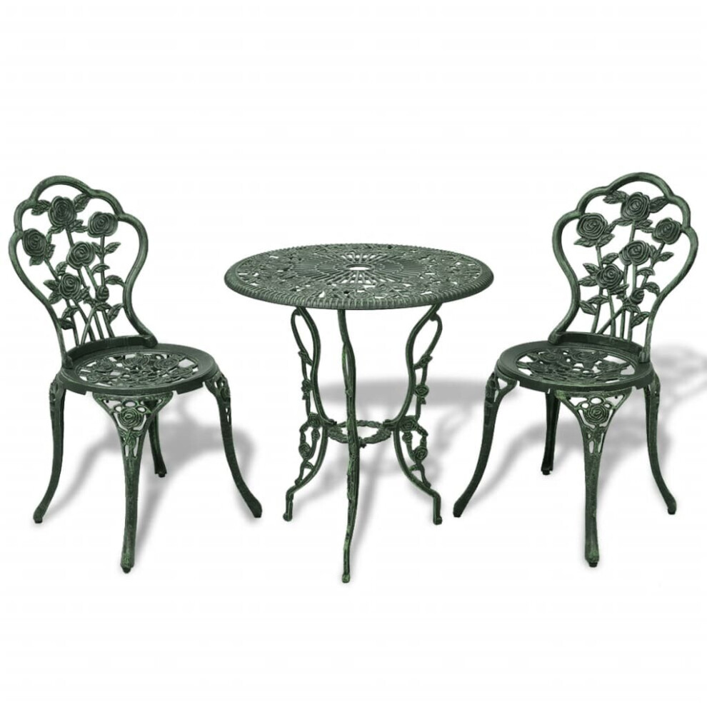 vidaXL 3 Piece Bistro Set Green Cast Aluminium Garden Furniture Table Chair