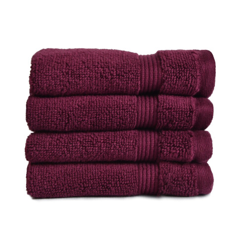 (Beetroot) Allure Zero Twist Egyptian Cotton 4 Pack Face Cloths Flannels