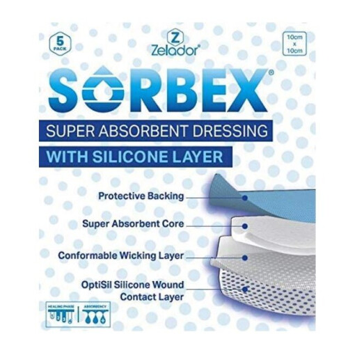 (15x15cm x 5) Sorbex Super Absorbent Wound Dressing