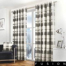 Fusion - Balmoral Check - 100% Cotton Ready Made Pair of Eyelet Curtains - 90" Width x 72" Drop (229 x 183cm) in Slate