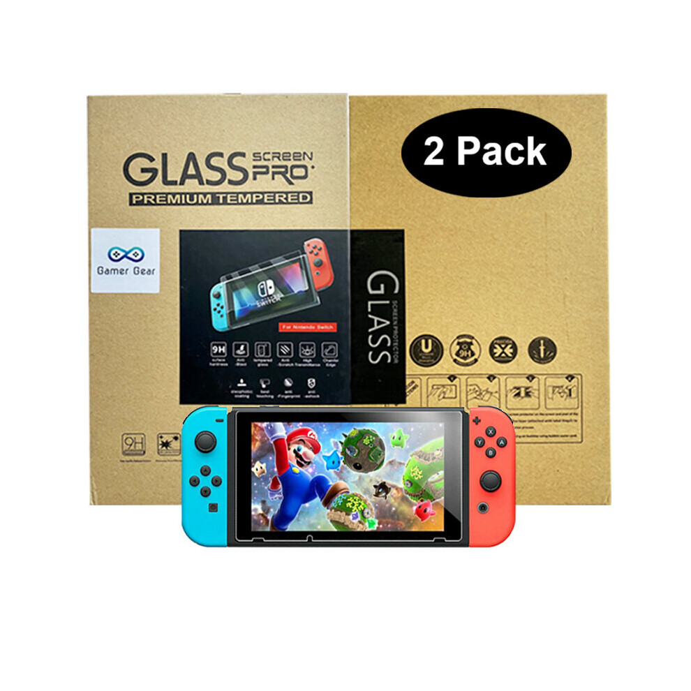 Nintendo Switch Console Premium Tempered 9H Glass Screen Protector x 2