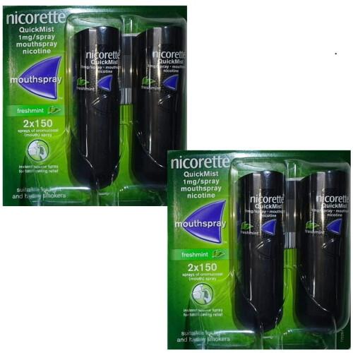 Nicorette 2 x Nicorette QuickMist Duo Freshmint 1mg Mouth Spray (4 x 150 Sprays)