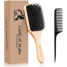 Hair Brush, Sosoon Boar Bristle Paddle Hairbrush for Long Thick Curly Wavy Dry or Damaged Hair, Reducing Hair Breakage and Frizzy No More Tangle, Gift