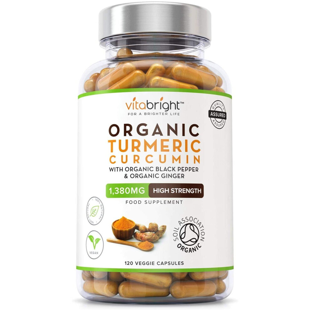 Organic Turmeric Curcumin 1380mg with Organic Black Pepper & Organic Ginger - 120 Vegan Capsules - High Strength - Certified Organic, Non GMO, Vegan &