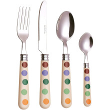Exzact Cutlery Set 16pcs Stainless Steel with Polka Dots Handles - Dinner Knife x 4, Dinner Fork x 4, Table Spoon x 4, Tea Spoon x 4, Service for 4 -