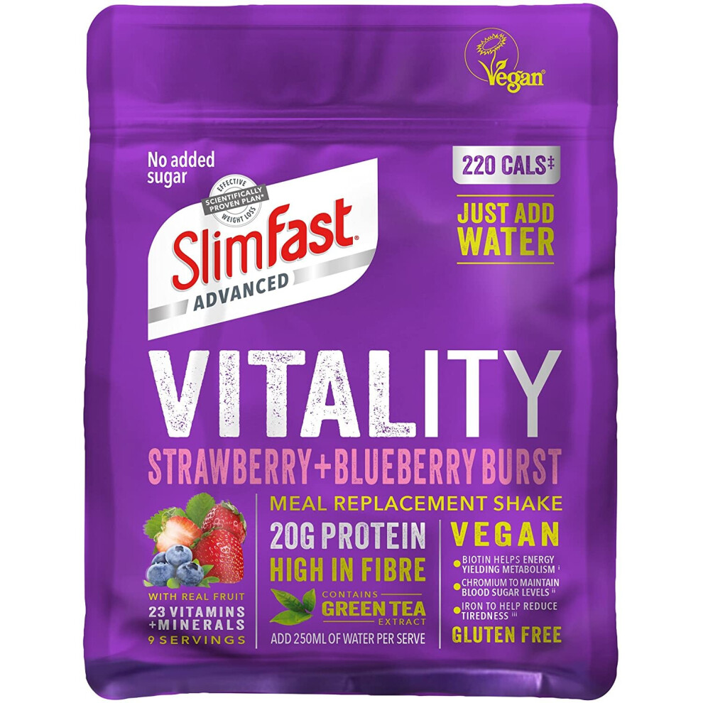 SlimFast Vitality High Protein Powder, Meal Replacement Powder Shake, Strawberry and Blueberry Burst Powder, 450 g