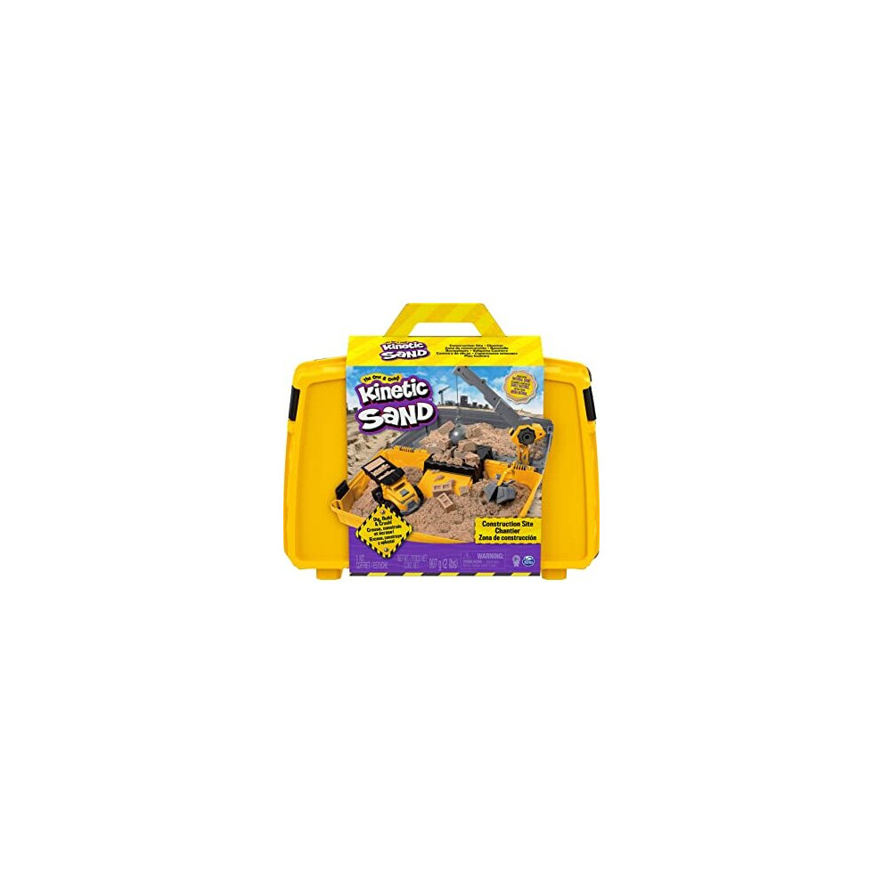 Kinetic Sand 6055877 Construction Site Folding Sandbox Playset With Vehicle And 907G, Kids Aged 3 And Up, Grey