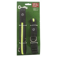 (Green, S) LED Dog Collar | And Lead Set