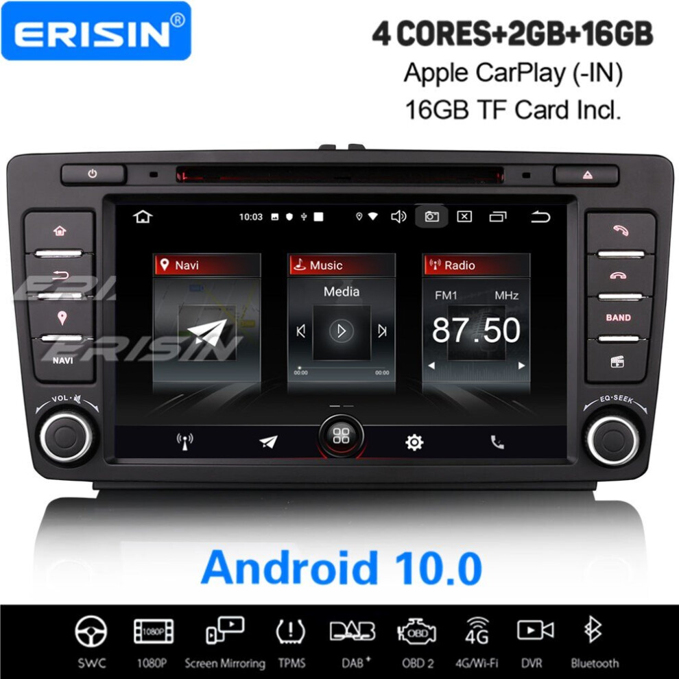 3-UI Android 10.0 Car Stereo DAB+ Satnav WiFi CarPlay Head Unit For Skoda Octavia Yeti