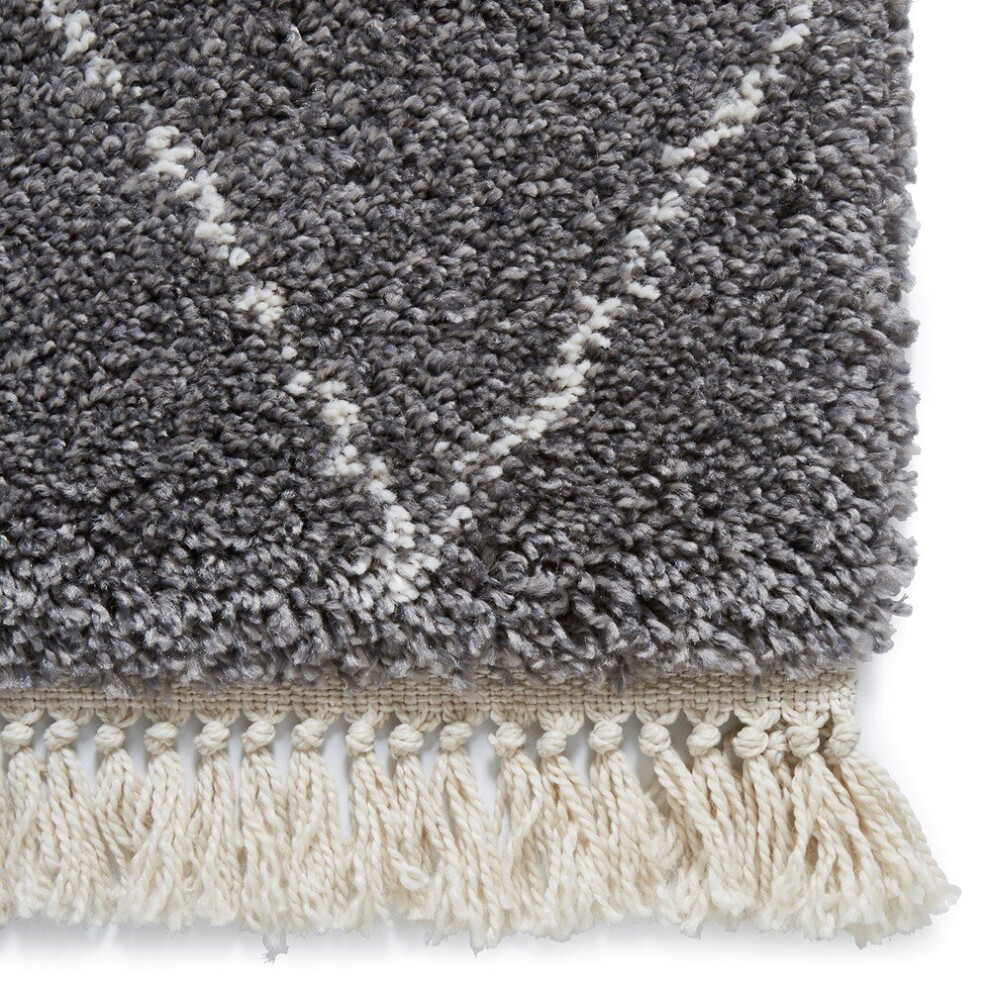 Think Rugs Boho 8280 Runners In Grey Soft Deep Shaggy Fringed Mats 60X230cm
