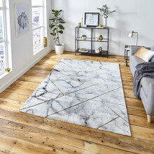 (160x220cm) Craft 23299 Marble Effect Rugs in Ivory Gold Dense Soft Mats